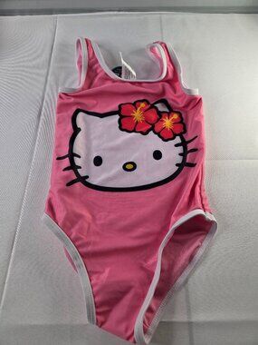 Hello Kitty Girls One Piece Swimsuit Pink White NWT Size S 6-6x Sanrio